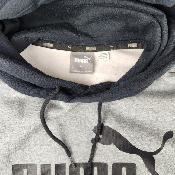 PUMA Men's Small Grey Black Logo Hoodie Pullover Sweatshirt Athletic Casual - Picture 2 of 9